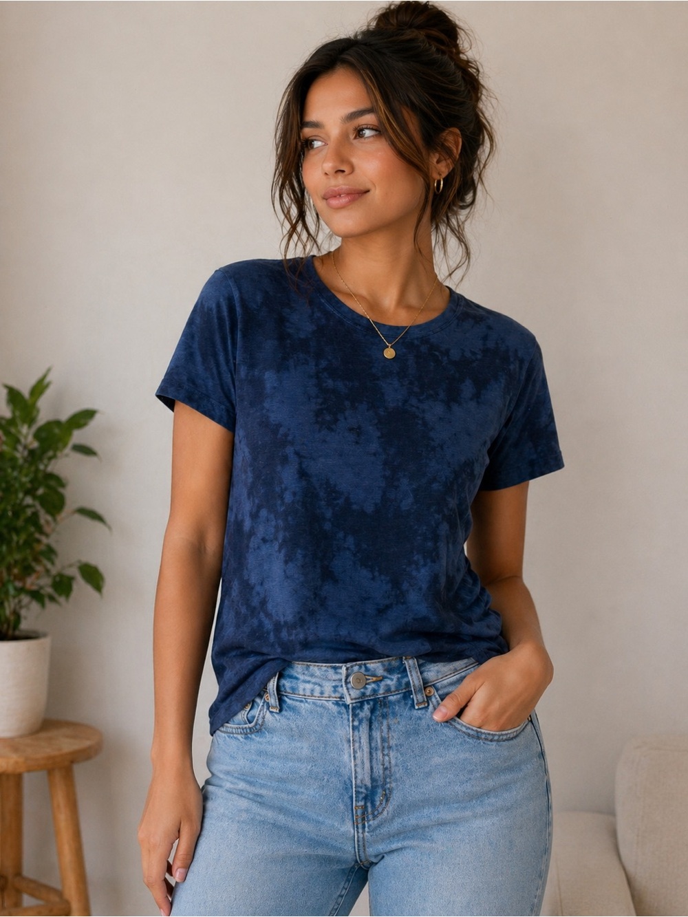AMO Navy and Black Tie-Dye Short Sleeve Tee